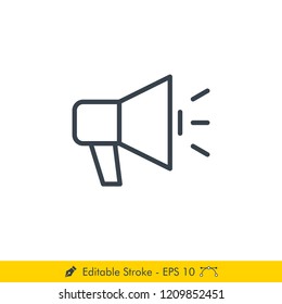 Megaphone (Announcement) Icon / Vector - In Line / Stroke Design