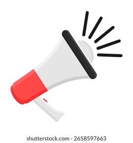 Vector de mensajes de anuncio de megáfono. Icono de megáfono sobre fondo blanco. Dispositivo de comunicación.