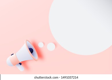 Megaphone announcement with paper art style and pastel color scheme vector illustration