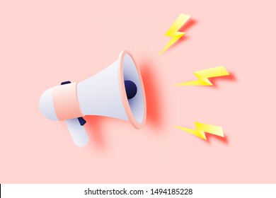 Megaphone announcement with paper art style and pastel color scheme vector illustration