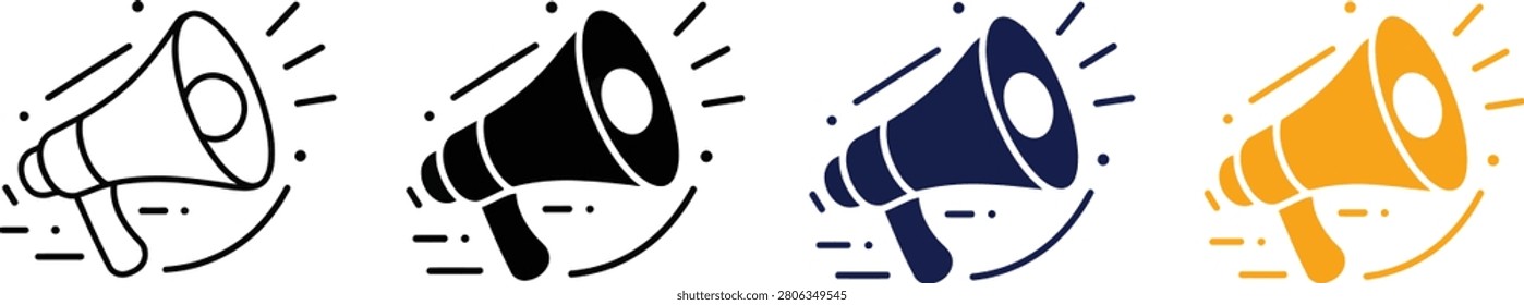 Megaphone Announcement and Promotion Icon Set in Outline and Solid Color Styles