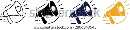 Megaphone Announcement and Promotion Icon Set in Outline and Solid Color Styles