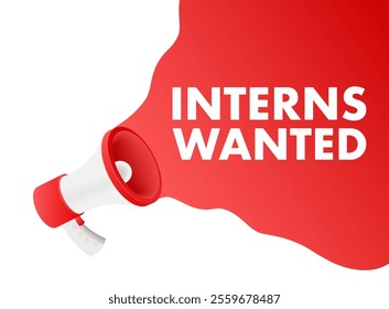 Megaphone announcing interns wanted on red speech bubble