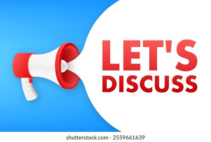 Megaphone announcing let's discuss on blue background