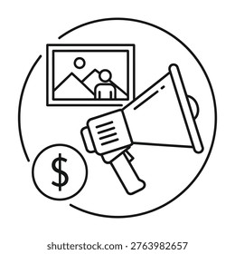 A megaphone announcing a picture with a dollar sign, symbolizing financial news or marketing strategy