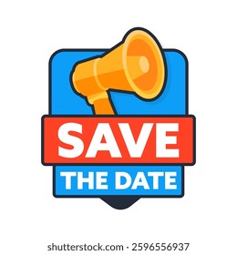 Megaphone Announcing Save The Date on Label