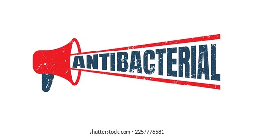 Megaphone Antibacterial stamp, vector graphic, red grunge 