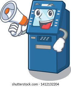 With megaphone ATM machine isolated with the mascot