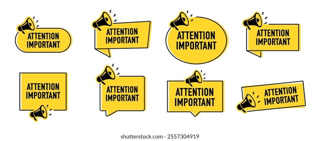 Megaphone with attention important speech bubble. Loudspeaker. Banner for business, marketing and advertising. Vector illustration