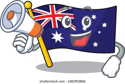 With megaphone australian flag clings to cartoon wall