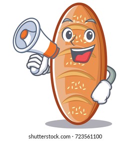 With megaphone baked bread character cartoon
