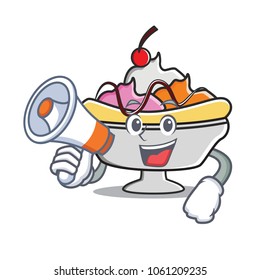 With megaphone banana split character cartoon