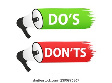 Megaphone banner with do's and don'ts. Loudspeaker. Banner for business, marketing and advertising. Banner, flyer, web poster. Vector illustration