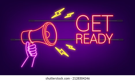 Megaphone banner with Great job. Neon icon. Web design. Vector stock illustration