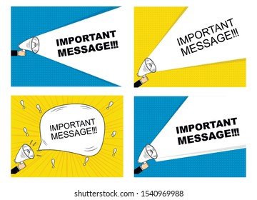 Megaphone banner with speech bubble of important announcement. Speaker. Banner for business, marketing and advertising. Vector illustration
