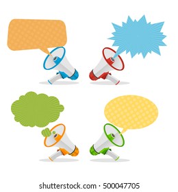 Megaphone Banners Bubbles Speech. Pop Art Style. Vector illustration of Loud Speaker icon Set, Bullhorn Flat Speak concept. Flat Alarm Concept Comic 