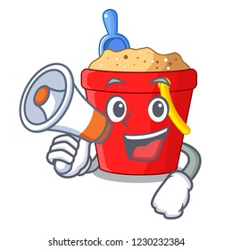 With megaphone beach bucket shape with sand cartoon
