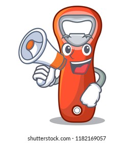 With megaphone beer bottle opener isolated on cartoon