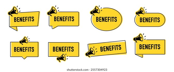 Megaphone with benefits speech bubble. Loudspeaker. Banner for business, marketing and advertising. Vector illustration