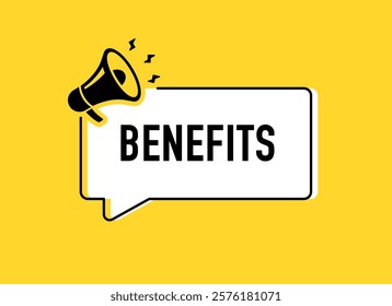 Megaphone with benefits speech bubble. Loudspeaker. Banner for business, marketing and advertising. Vector illustration	