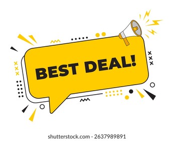 Megaphone with a Best Deal message inside a speech bubble banner. Ideal for use in business, marketing, and advertising