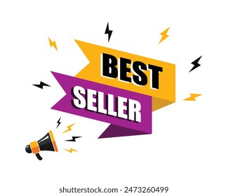megaphone with Best seller speech bubble, business design, marketing, announcement, discount, cashback. creative banner. editable vector eps 10.