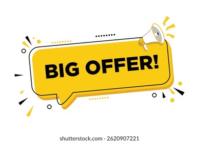 Megaphone with Big Offer speech bubble banner. Loudspeaker. Can be used for business, marketing and advertising.