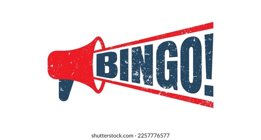 Megaphone Bingo red stamp text on white, vector graphic