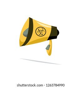 Megaphone with biohazard symbol. Flat vector illustration in cartoon style isolated on white background.