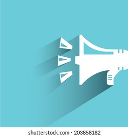 megaphone, blue background, flat and shadow theme