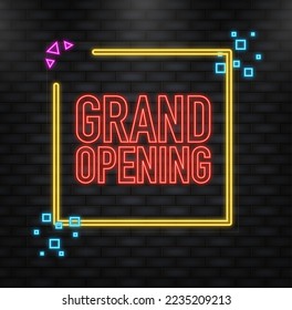 Megaphone blue banner with grand opening sign. Vector illustration.