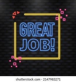 Megaphone blue banner with great job sign. Vector illustration