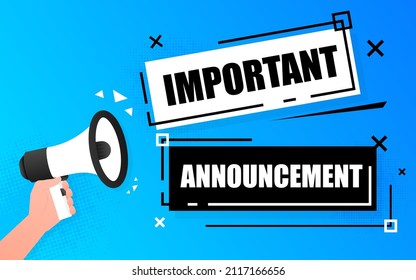 Megaphone blue banner with important announcement sign. Vector illustration
