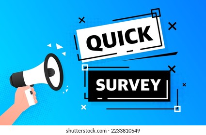 Banner azul Megaphone con señal de encuesta rápida. Ilustración del vector
