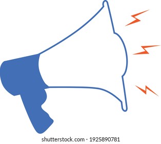 Megaphone blue and white. Flat illustration.