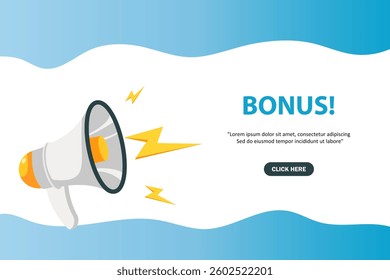 Megaphone with Bonus speech bubble. Loudspeaker. Banner for business, marketing and advertising. Vector illustration.