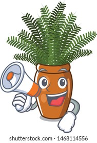 With megaphone boston fern grows in mascot pot