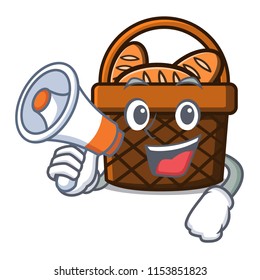 With megaphone bread basket character cartoon