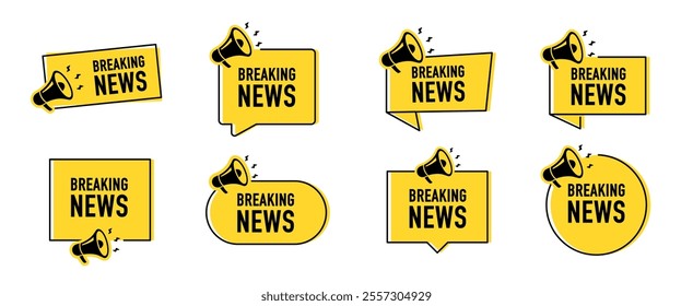 Megaphone with Breaking news speech bubble. Loudspeaker. Banner for business, marketing and advertising. Vector illustration.