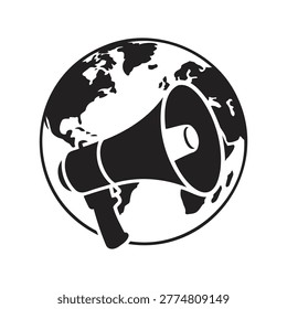 Megaphone broadcasting over planet earth globe global news concept