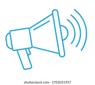Megáfono que transmite una vibrante Ilustración vectorial azul de un megáfono, que simboliza los anuncios, la comunicación y la promoción en un diseño moderno