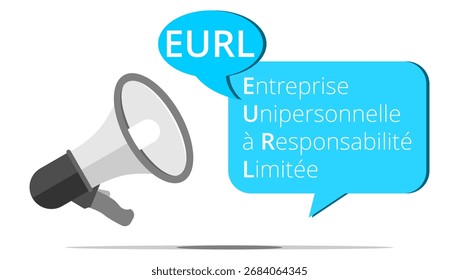 Megaphone and bubble with the French acronym EURL means single-person limited liability company