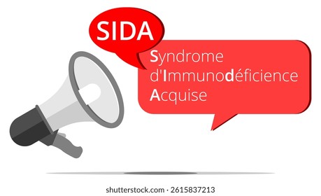 Megaphone and bubble with the French acronym SIDA means acquired immunodeficiency syndrome