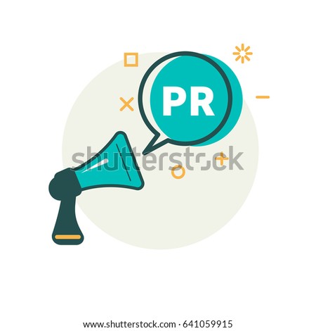 Megaphone and bubble that says PR. Vector illustration
