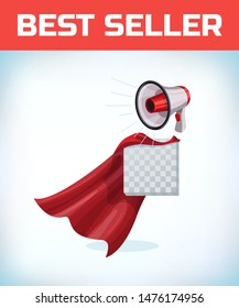 megaphone or bullhorn for amplifying the voice for protests rallies or public speaking . Red cape