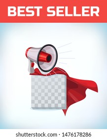 megaphone or bullhorn for amplifying the voice for protests rallies or public speaking . Red cape