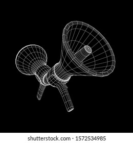 Megaphone or bullhorn for amplifying voice for protests rallies or public speaking. Wireframe low poly mesh vector illustration