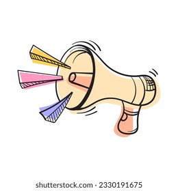 Megáfono con bullhorn. Ilustración vectorial dibujada a mano en estilo caricatura.