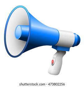 Megaphone or bullhorn with handle and button.