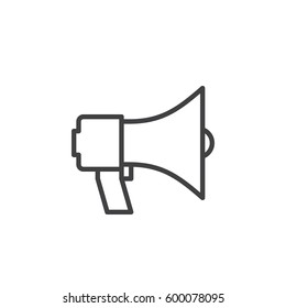 Megaphone, bullhorn line icon, outline vector sign, linear style pictogram isolated on white. Announcement symbol, logo illustration. Editable stroke. Pixel perfect